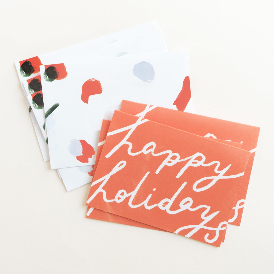 red happy holidays card with winter colorscape envelope 