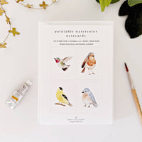 paintable watercolor notecards backyard themed with birds 