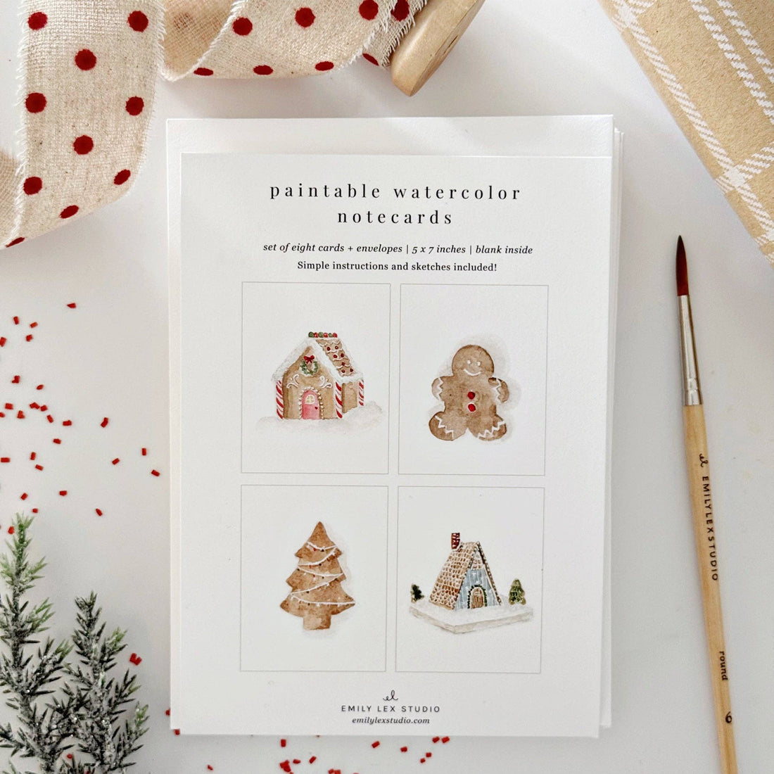 gingerbread themed paintable watercolor notecards