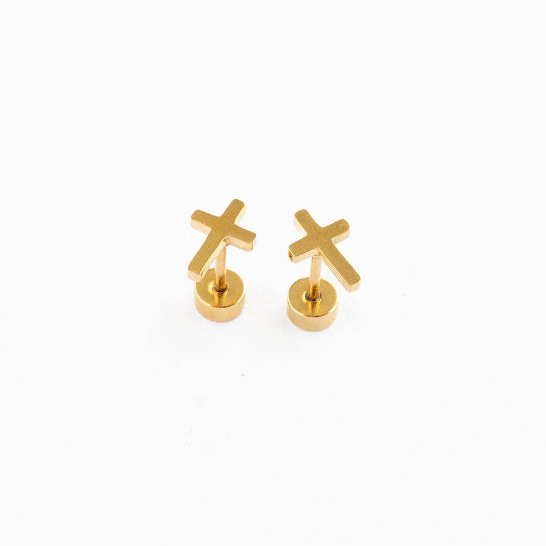 gold cross stud earrings 