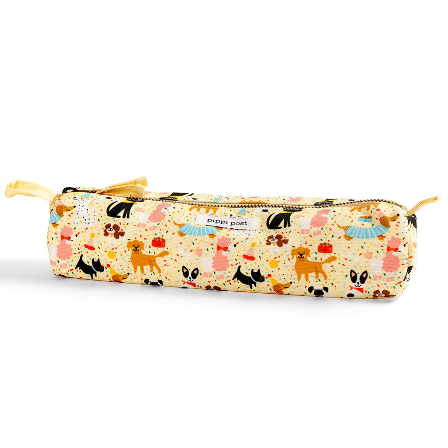 pencil pouch with different dogs and confetti