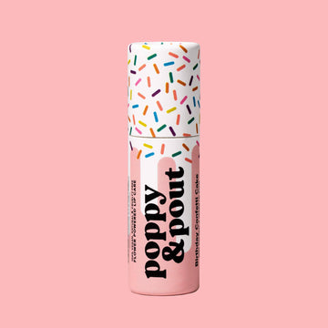 birthday lip balm poppy & pout in pink container 