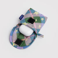 Puffy Earbuds Case - Green Star Plaid
