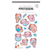 Glitter puffy stickers with axolotl characters 