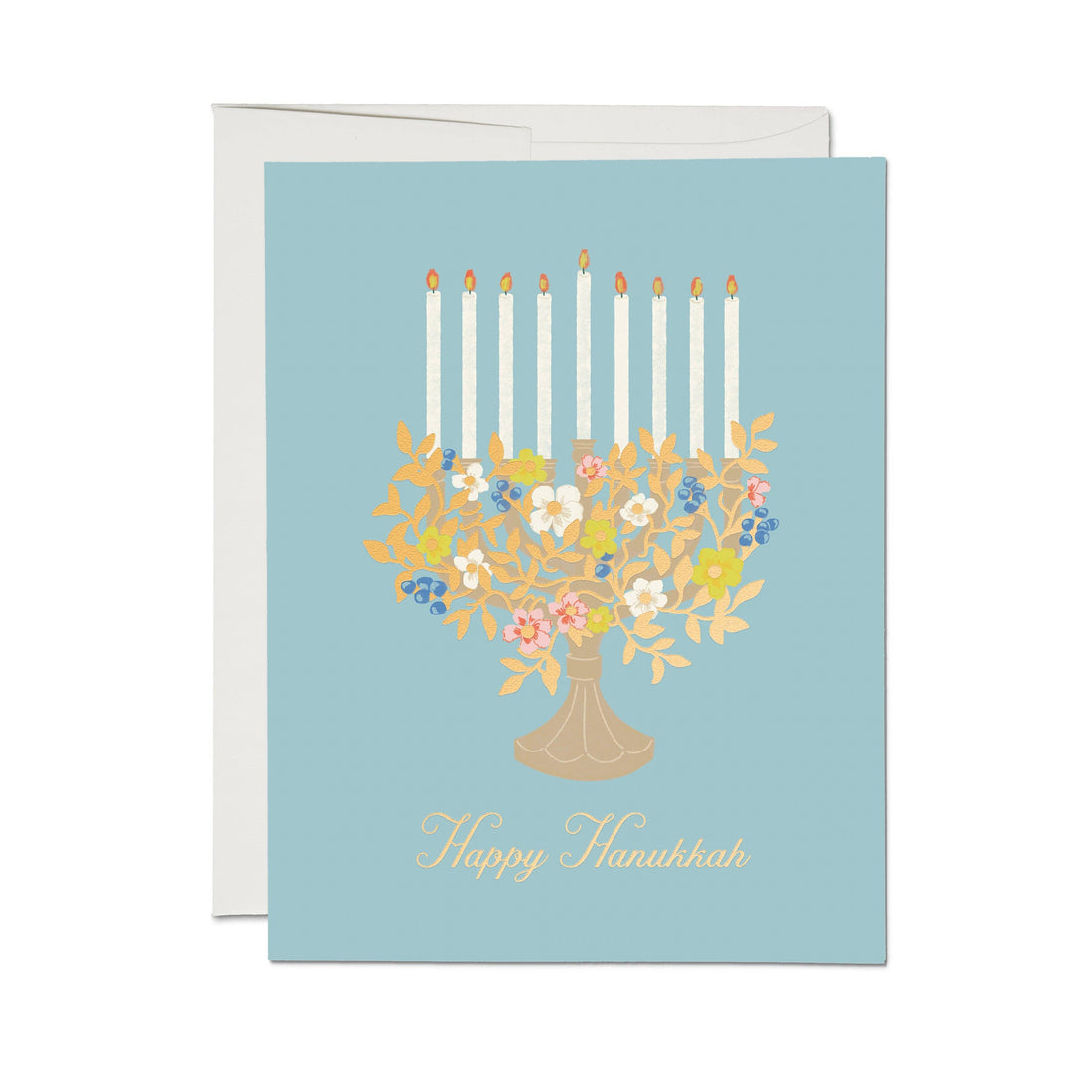 Hanukkah card with floral menorah