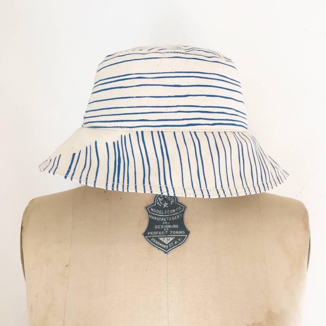 Blue and white striped bucket hat 