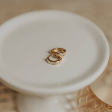 mother of pearl hoops high quality gold vermeil huggies hypoallergenic, good for sensitive skin, and wear and tarnish resistant