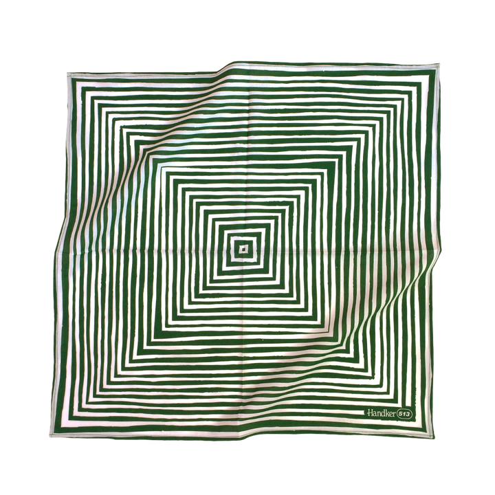 Green and white striped square pattern cotton bandana