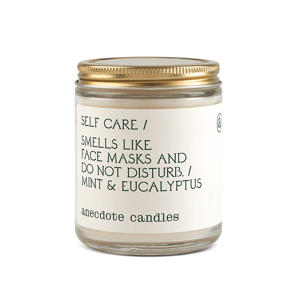 self care candle with mint and eucalyptus scent notes 