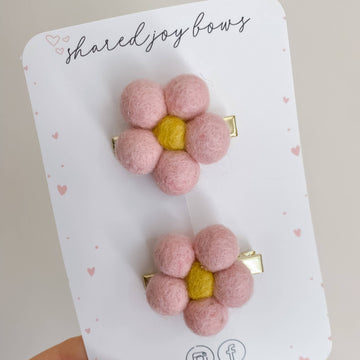 light pink felt floral clips