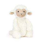 Stuffed toy lamb with white fleece and beige face 