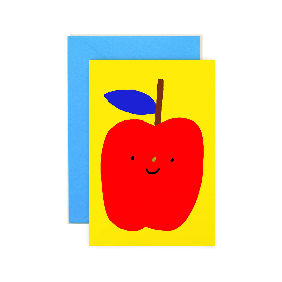 mini blank note card with a cartoon apple smiling 