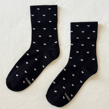 black socks with cream hearts 