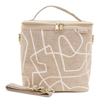 Linen Lunch bag with white abstract lines