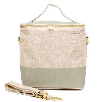 Linen lunch bag with cream and sage green coloring