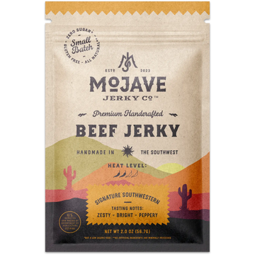 gluten free, sugar fee, soy free, high protein beef jerky with guajillo pepper and southwestern flavors 