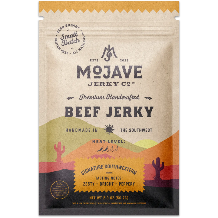 gluten free, sugar fee, soy free, high protein beef jerky with guajillo pepper and southwestern flavors 