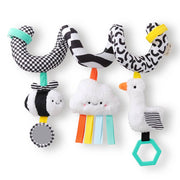 spiral car activity toy for babies with dangling plush toys and mirrors 