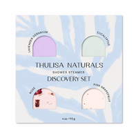 discovery shower steamer set scents included: rose, lavender geranium, eucalyptus, and pink grapefruit 