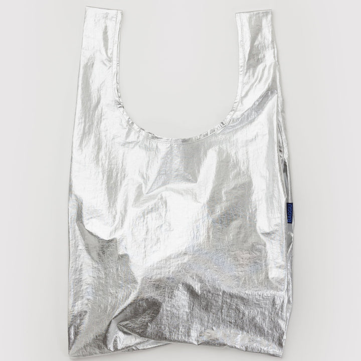chrome metallic reflective standard reusable bag by baggu