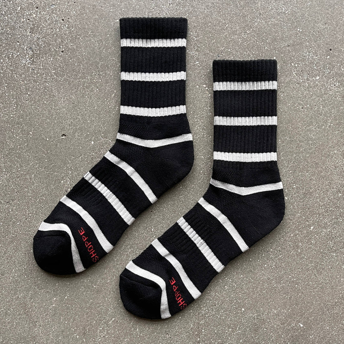 Black and white striped socks 