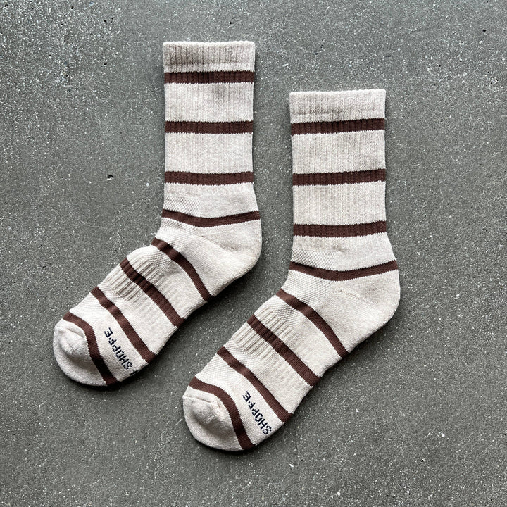 cream and brown striped socks