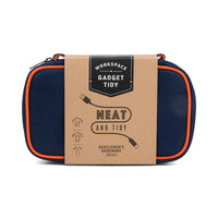 Navy blue case with orange accents for tech gadgets 