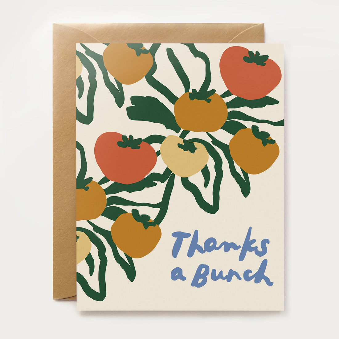 Greeting card with tomato design and 'Thanks a Bunch' text our heiday