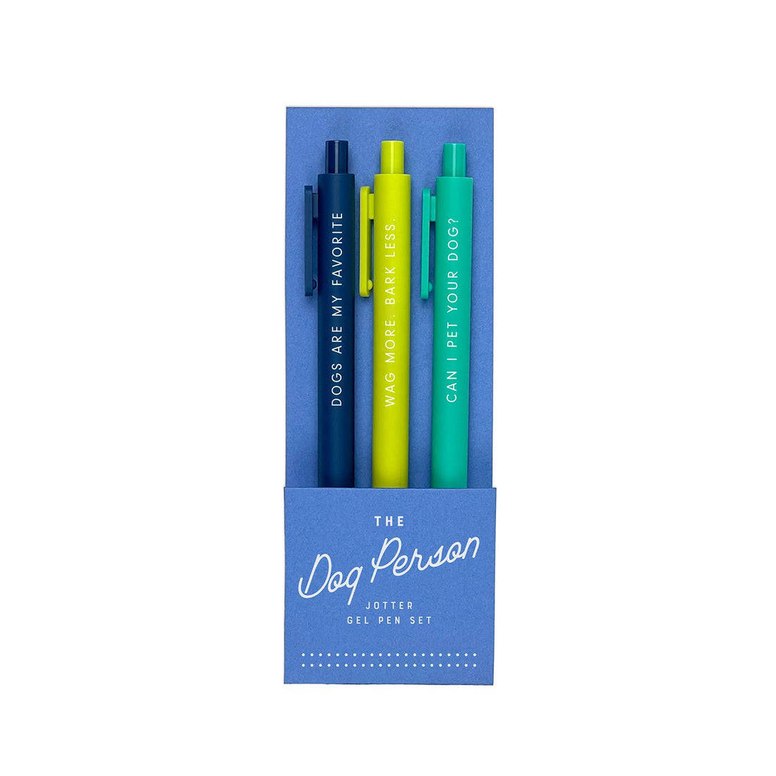 set of 3 pens for dog lovers with sayings such as dogs are my favorite and can i pet your dog