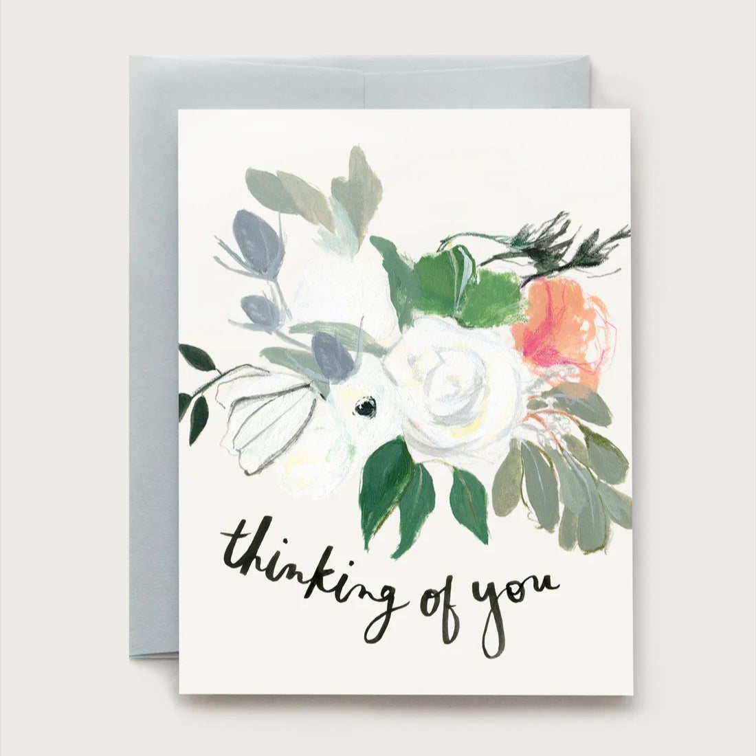 Greeting card with floral design and 'thinking of you' text