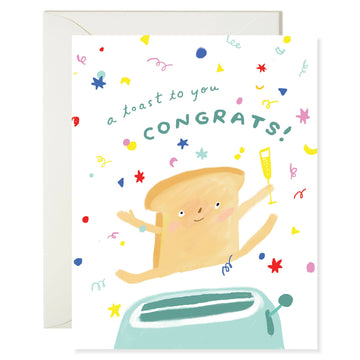 Greeting card with a toast character and 'Congrats!' text 