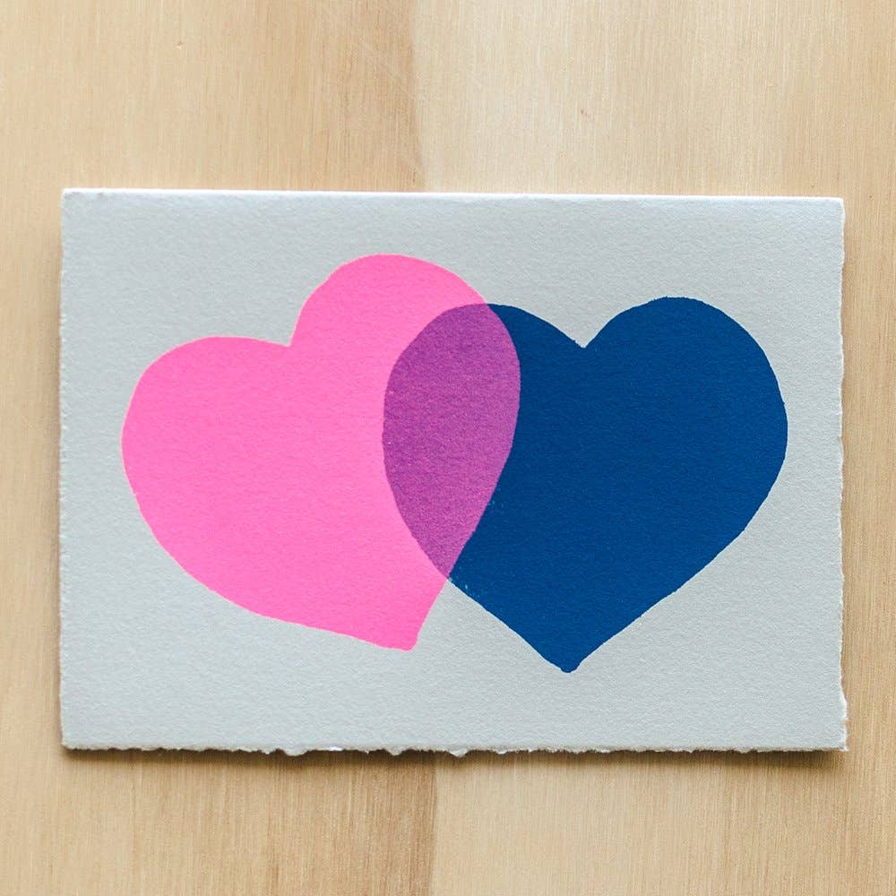 Card with pink and blue hearts 