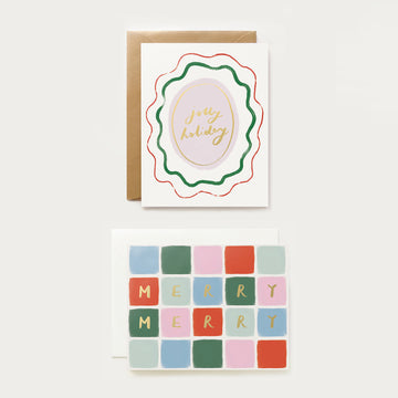 two holiday/christmas greeting cards with a vintage feel in a boxed set