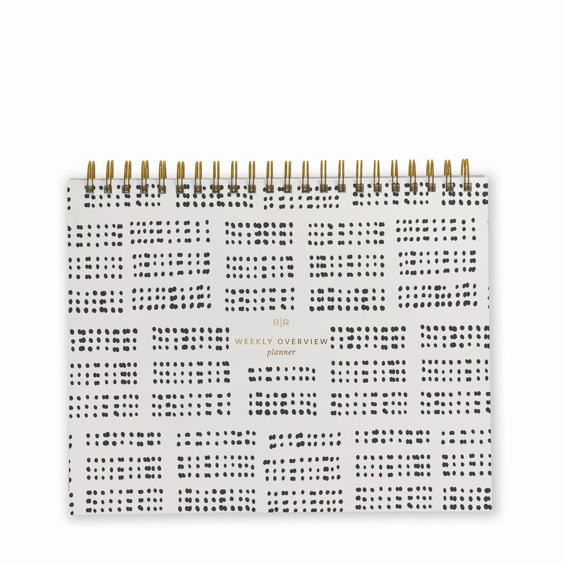 weekly overview undated desk planner with a black and white dotted cover 