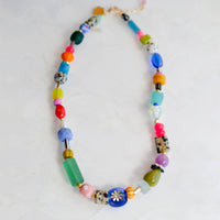 colorful beaded necklace with a flower 