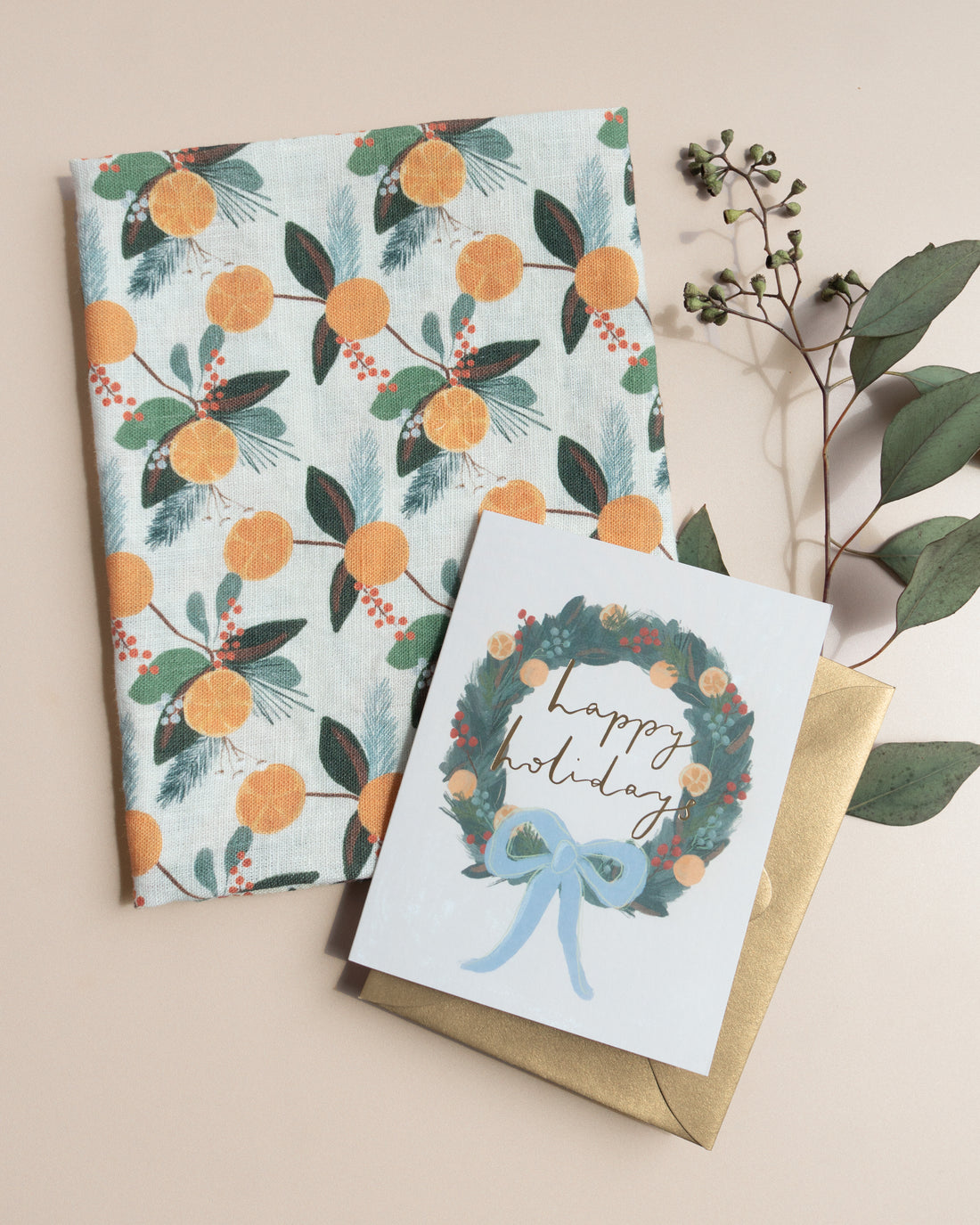 Linen Tea Towel - Winter Citrus