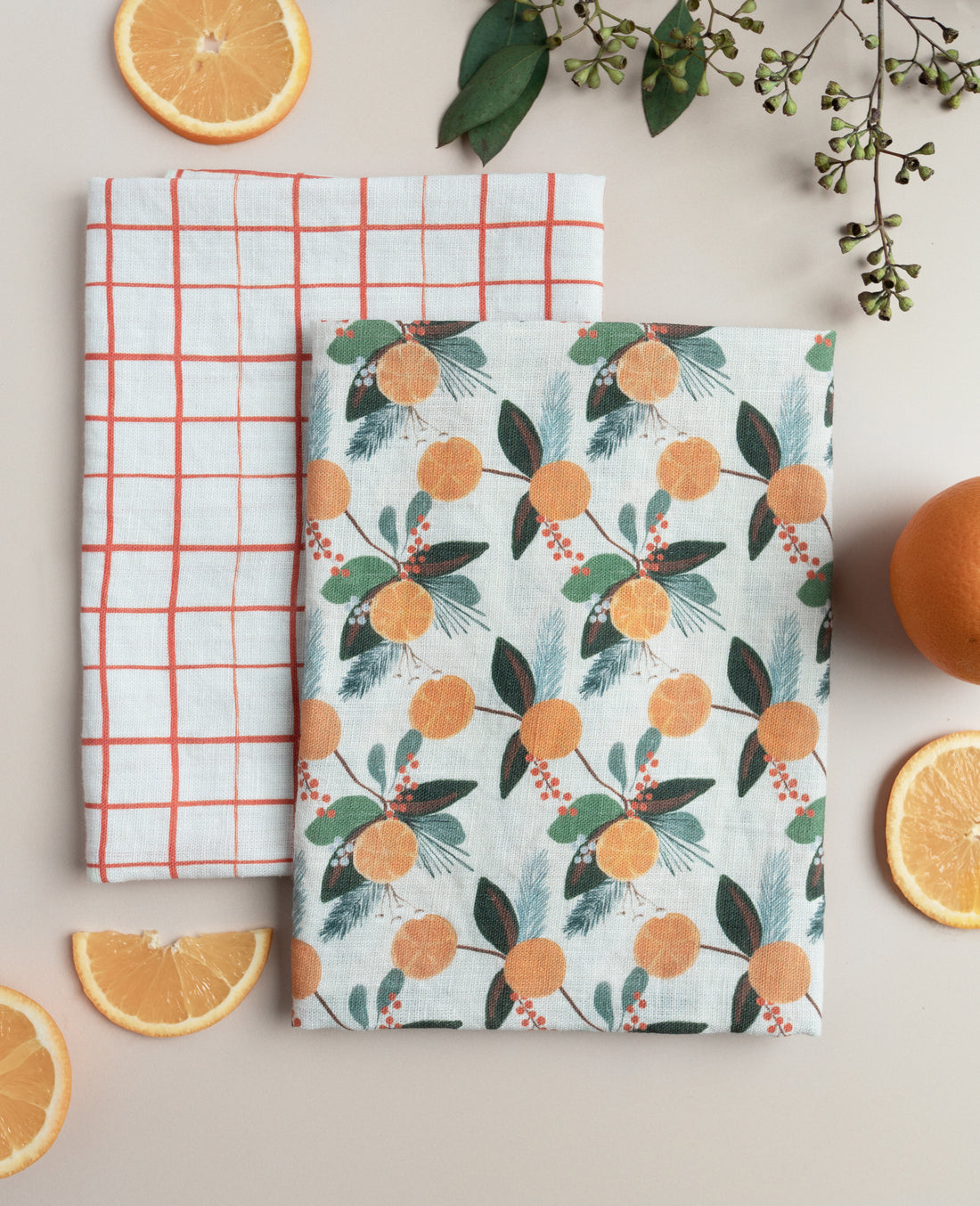 Linen Tea Towel - Loose Grid Crimson