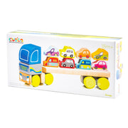 Wooden toy truck with colorful cars 
