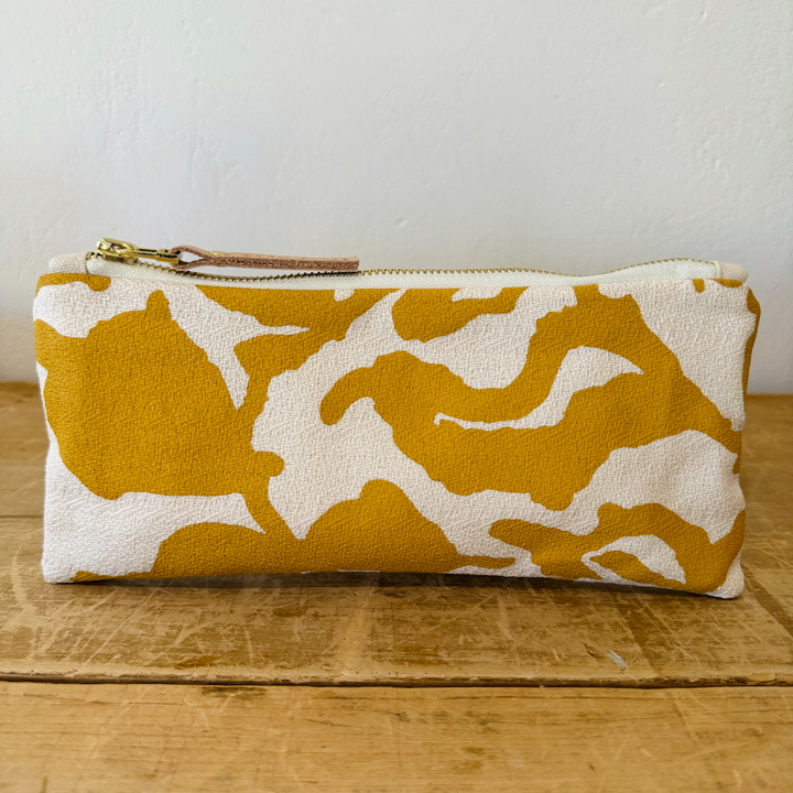 Yellow and white patterned pencil pouch 