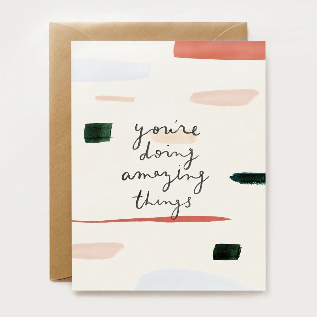 Greeting card with 'you're doing amazing things' text and abstract designs