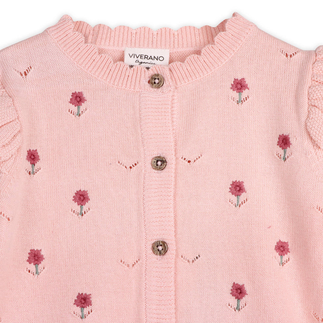 Floral Embroidered Pointelle Knit Baby Cardigan