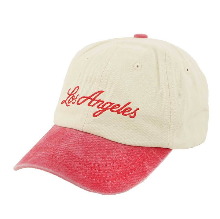 cotton hat with red los angeles lettering and brim