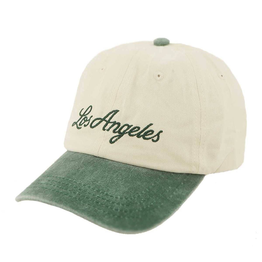 cotton hat with los angeles green lettering and brim