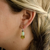 Green and Purple Beaded Dangle Earrings