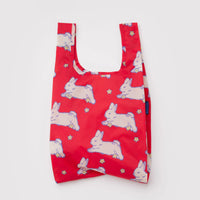 Red reusable shopping bag with bunnies pattern