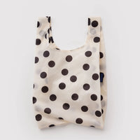 cream and black polka dot reusable bag