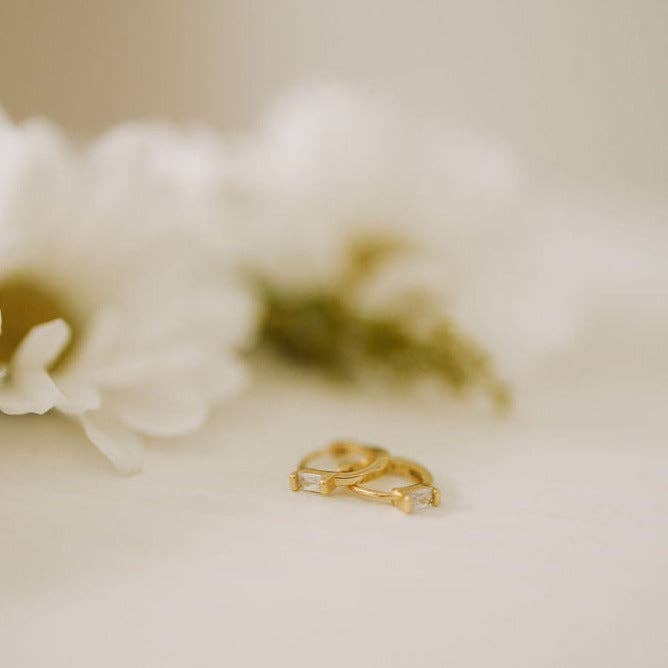 Small baguette hoops with diamond in middle