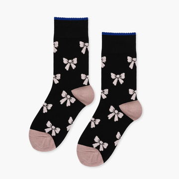 black and pink crew socks with pink bows 