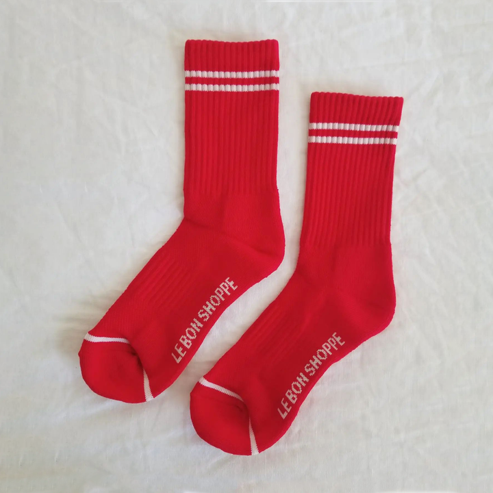 red socks with white stripes 