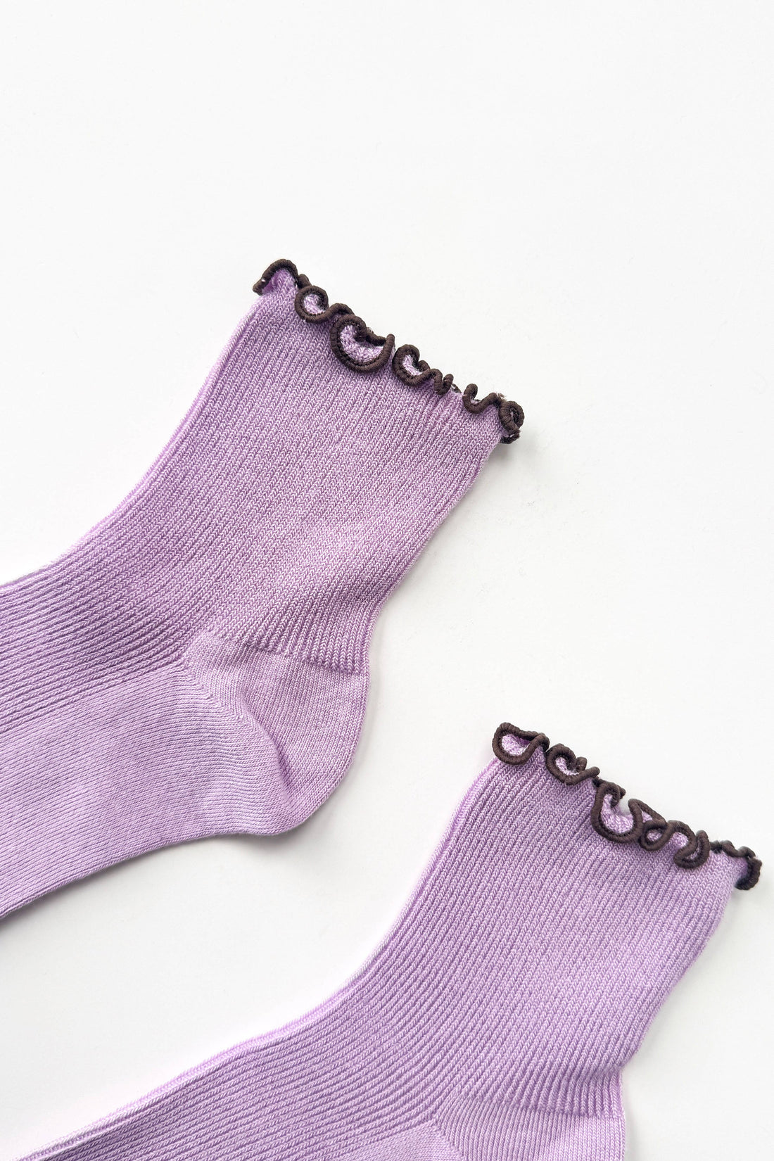 Petite Ruffled Modal Socks - Lilac + Brown